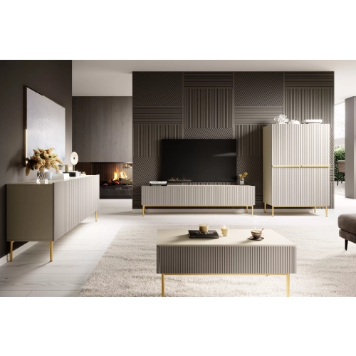 Szafka RTV z szufladą Nicole 150 cm - kaszmir / złote nóżki